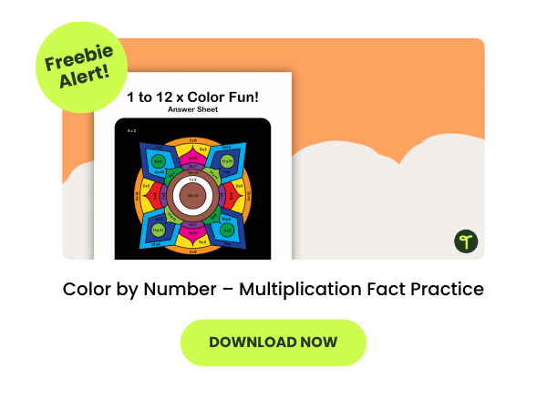 Color by Number – Multiplication Fact Practice with green 