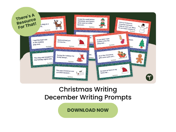 December Writing Prompts preview with green 