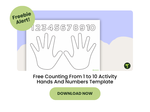 Free Counting Hands Template with green 