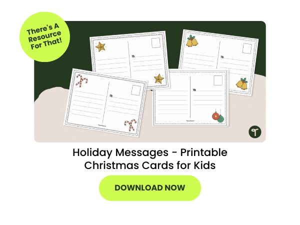 Holiday Messages - Printable Christmas Cards for Kids with green 