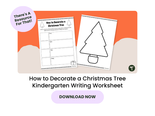 How to Decorate a Christmas Tree - Kindergarten Writing Worksheet with pink 