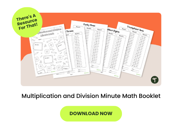 Multiplication and Division Minute Math Booklet with green 