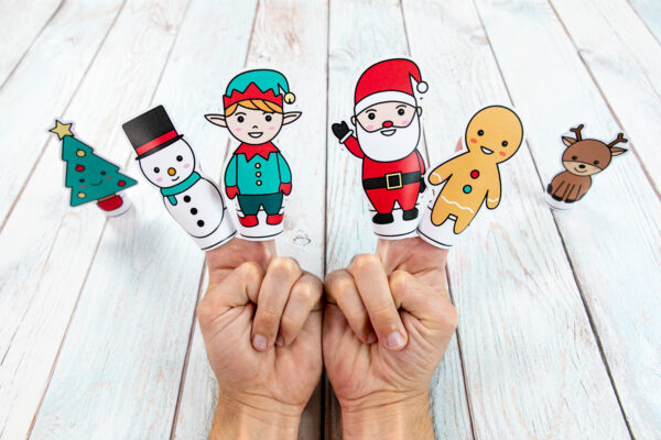 Printable Holiday Finger Puppets on fingers