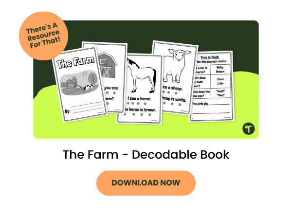 The Farm Decodable Book preview with orange 