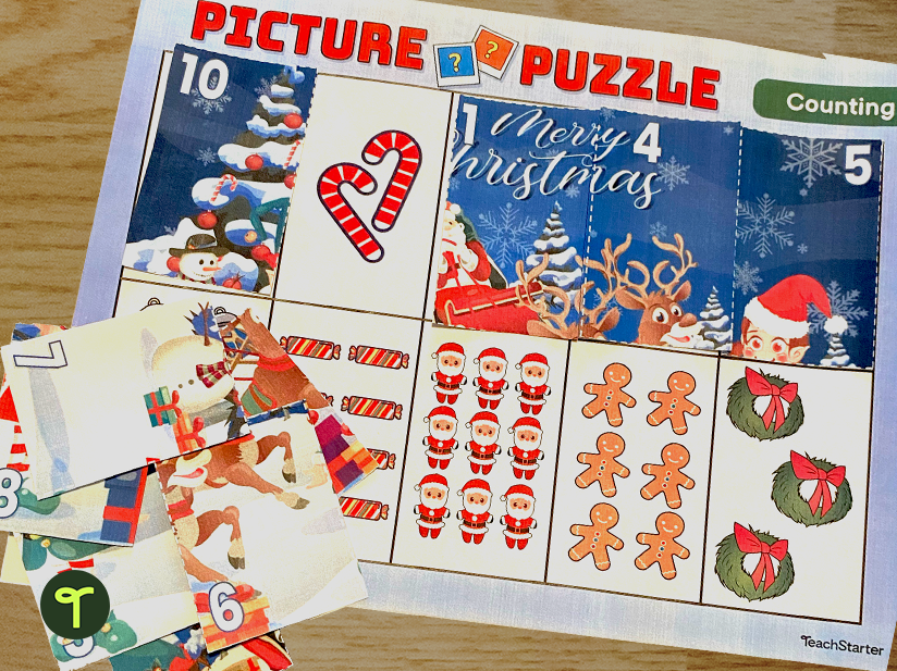 free christmas activity kindergarten math counting puzzle