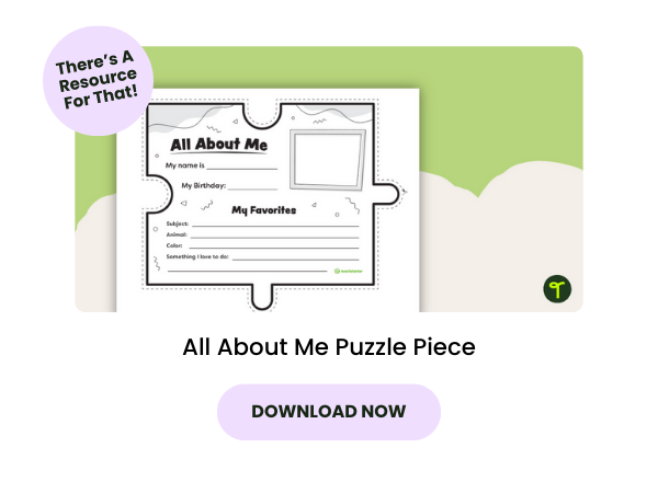 A primary teaching resource called 'All About Me Puzzle Piece'
