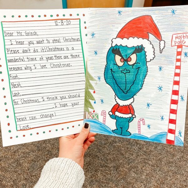 Grinch letter example with woman's hand