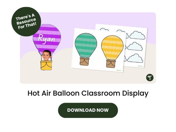 Hot air balloon classroom display preview with dark green 
