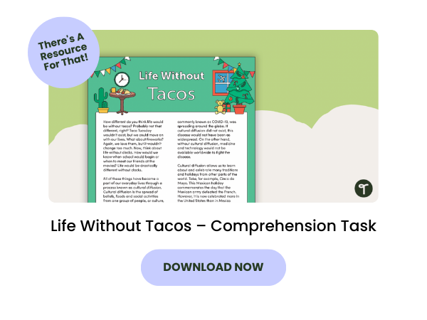 Life Without Tacos – Comprehension Task with purple 