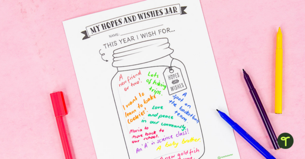 My Hopes and Wishes Jar activity on pink background