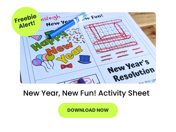 New Year, New Fun! Activity Sheet with green 