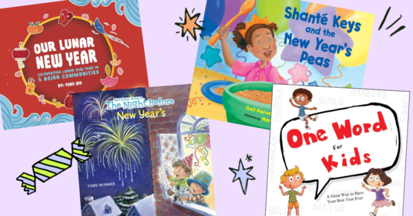 New Years Books for Kids with pink background