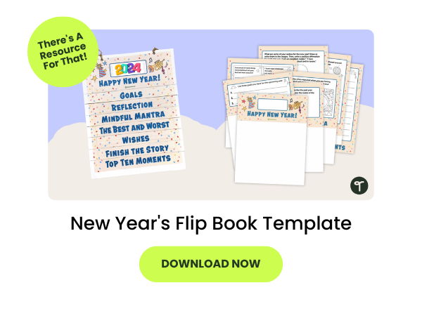 New Year's Flip Book Template with green 