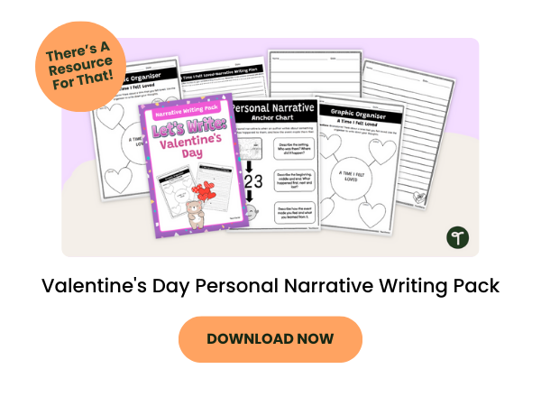 Primary teaching resource called 'Valentine's Dat Personal Narrative Writing Pack'