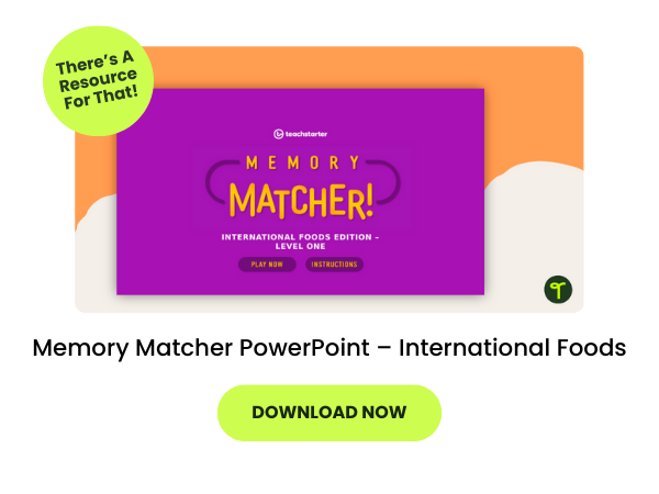A primary school activity called: Memory Matcher PowerPoint – International Foods