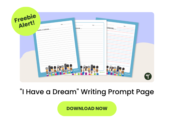 I Have a Dream Writing Prompt Page with green 