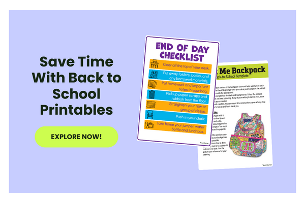 A purple bubble with the text Save Time With Back to School Printables