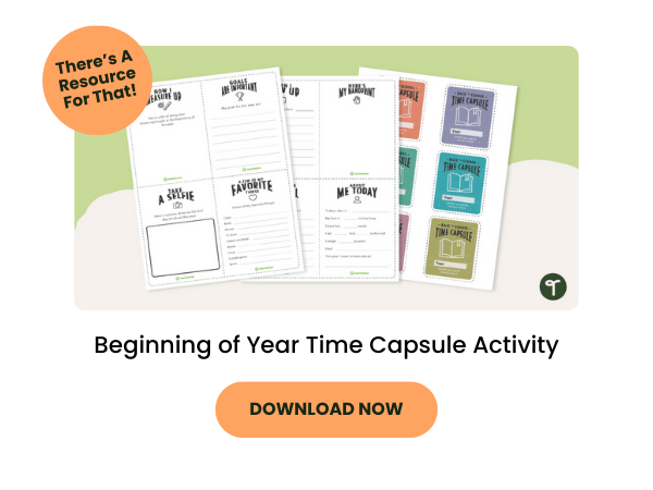 A primary teaching resource called 'Beginning of Year Time Capsule Activity'