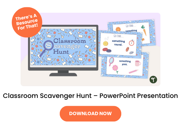 A primary teaching resource called 'Classroom Scavenger Hunt - PowerPoint Presentation'