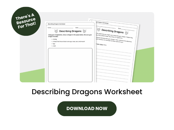 Describing Dragons Worksheet with dark green 