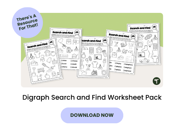 Digraph Search and Find Worksheet Pack with purple 