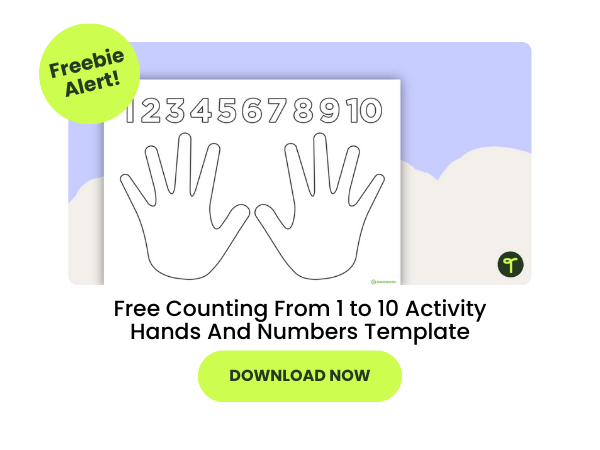 Free Counting From 1 to 10 Activity Hands And Numbers Template with green 