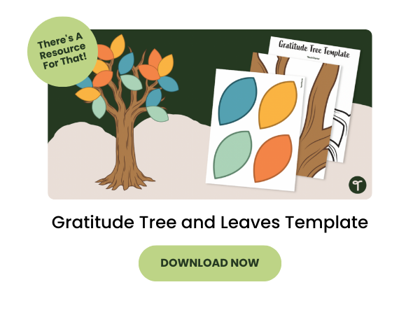 Gratitude Tree and Leaves Template with green