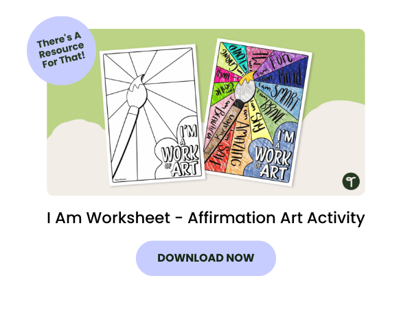 I Am Worksheet Affirmation Art Activity with purple 