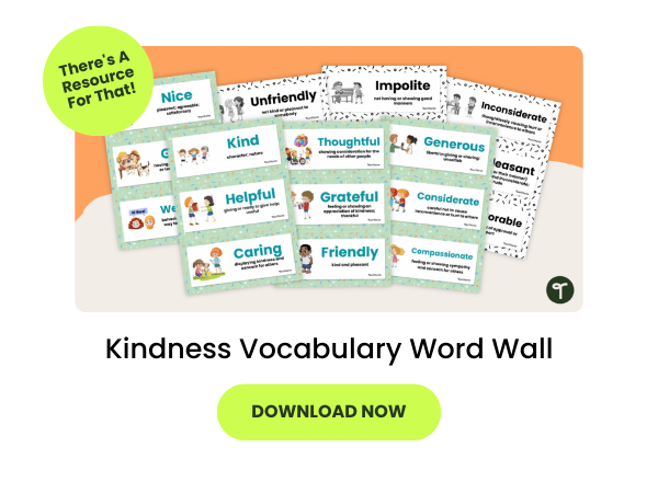 Kindness Vocabulary Word Wall with green 