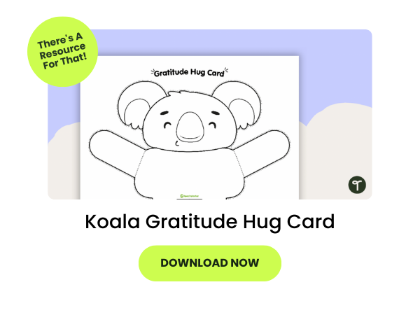 Koala Gratitude Hug Card with green 