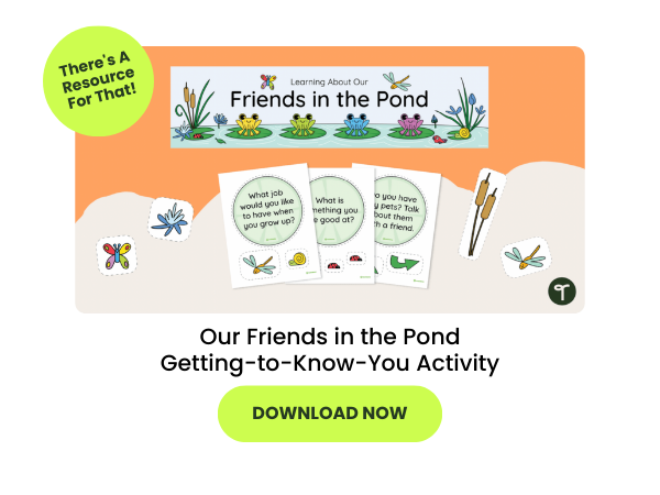 Our Friends in the Pond Getting-to-Know-You Activity with green 