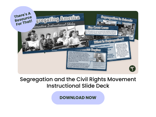 Segregation and the Civil Rights Movement Instructional Slide Deck with purple 