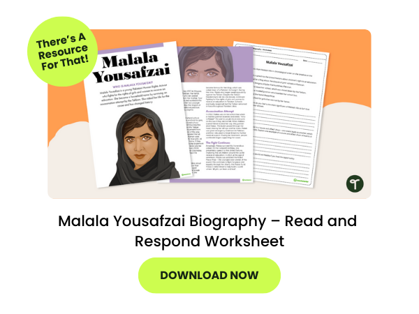 A primary teaching resource called 'Inspirational Woman Profile - Malala Yousafzai'