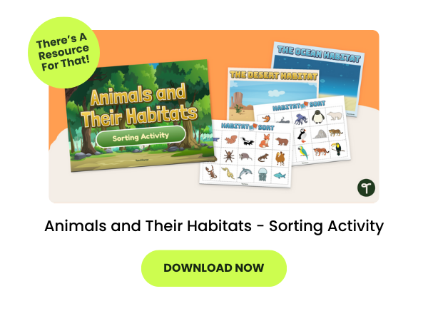 A primary school resource called 'Animals and Their Habitats - Sorting Activity'