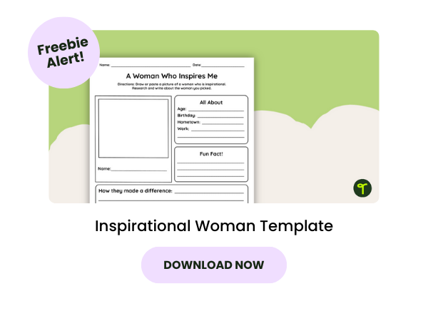 A primary teaching resource called 'Inspiration Woman Template'