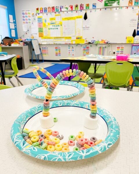 Fruit Loops cereal rainbow craft on table