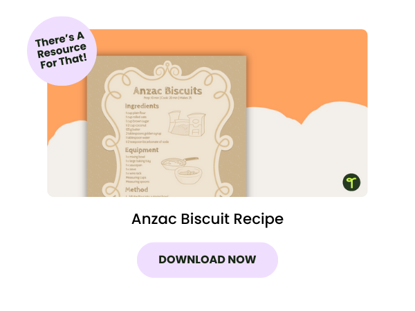 A primary school resource called 'Anzac Biscuit Recipe'