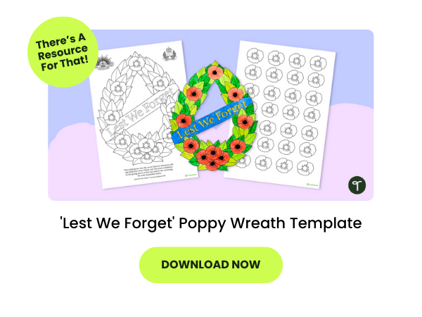 Primary school teaching resource called 'Lest We Forget' Poppy Wreath Template