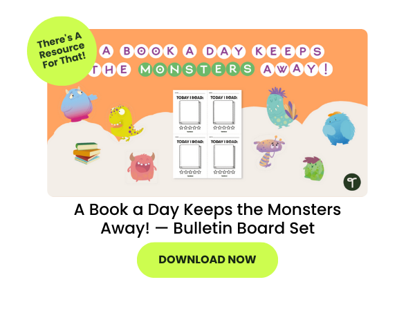 A Book a Day Keeps the Monsters Away Bulletin Board Set with lime green 