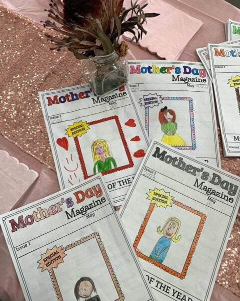 Handmade made Mother's Day Magazines on a pink table 