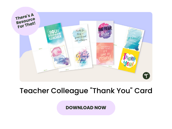 Teacher Colleague Thank You Card preview with pink 