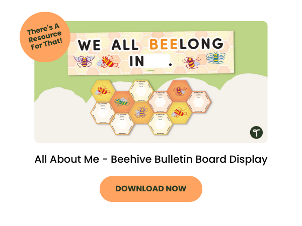 All About Me - Beehive Bulletin Board Display with orange 