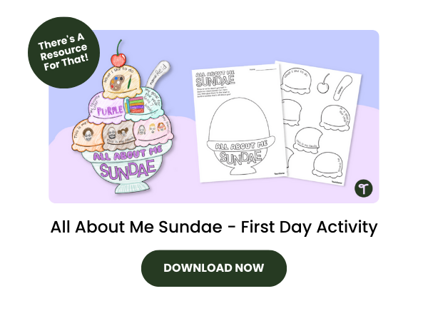 All About Me Sundae - First Day Activity with dark green 