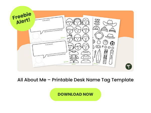 All About Me – Printable Desk Name Tag Template with green 