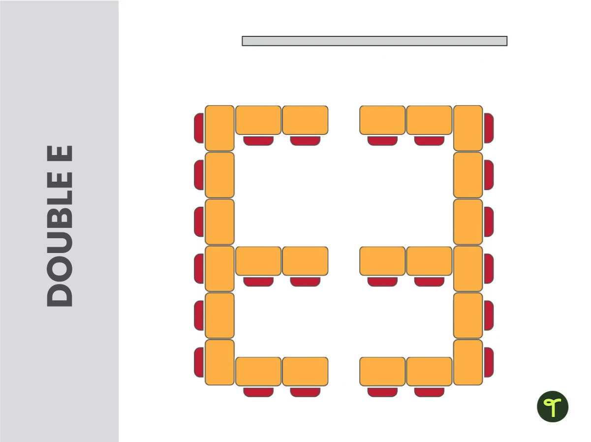 Double E seating arrangement for a school classroom