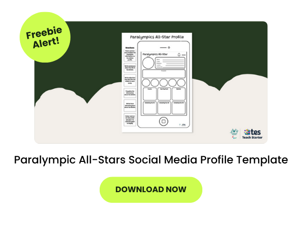 A dark green bubble with the text 'Paralympic All-Stars Social Media Profile Template'