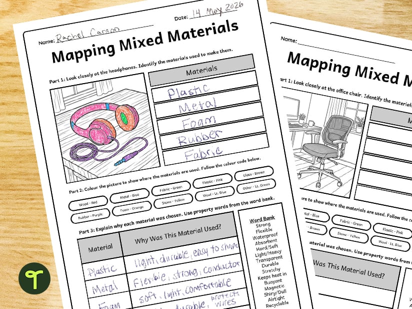 objects made of different materials worksheets