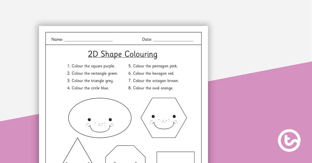 Preview image for 2D Shapes Colouring Worksheet (8 Shapes) - teaching resource