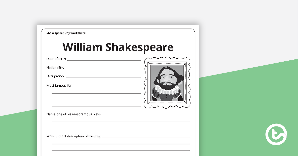 预览图像威廉莎士比亚研究工作表-教学资源