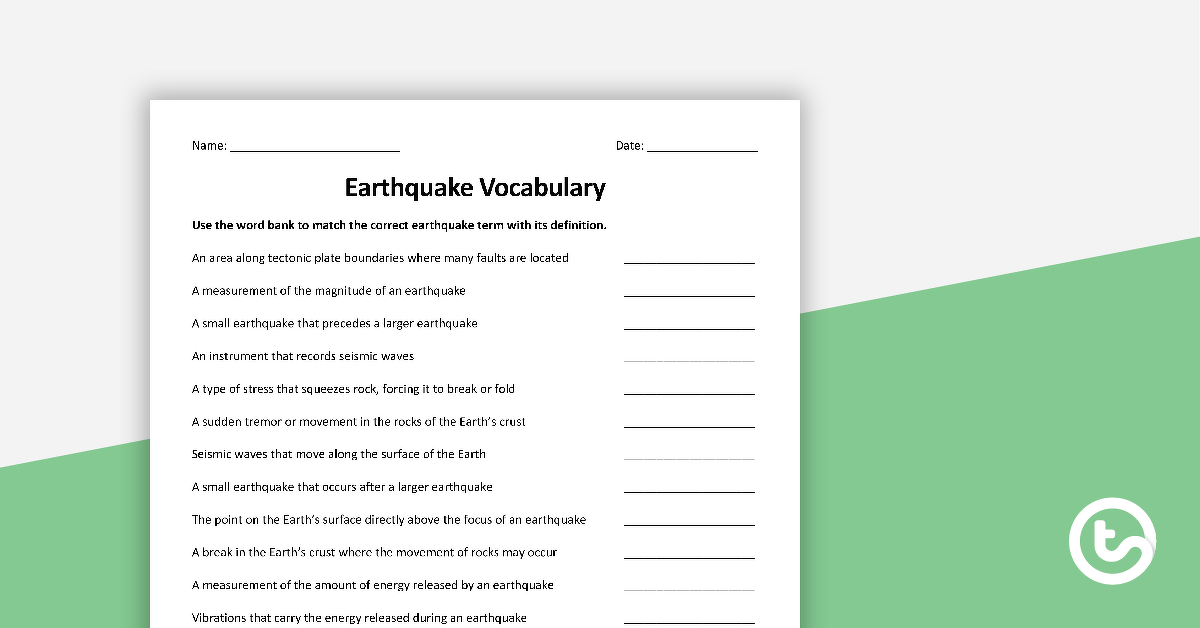 预览我age for Earthquake - Vocabulary Worksheet - teaching resource